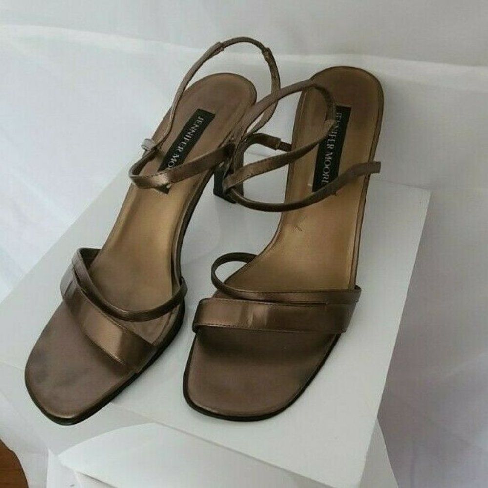 Jennifer Moore Bronze Metallic Slingback Heels 8.5 | Shimmer Brown Dress Shoes